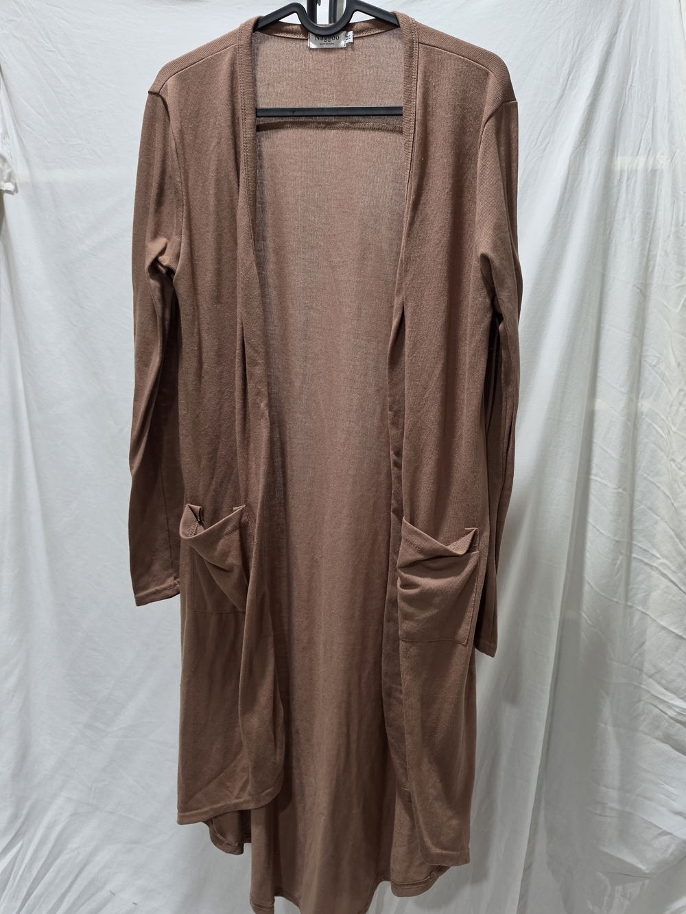Long Open-Front Pocket Cardigan in Dusty Rose